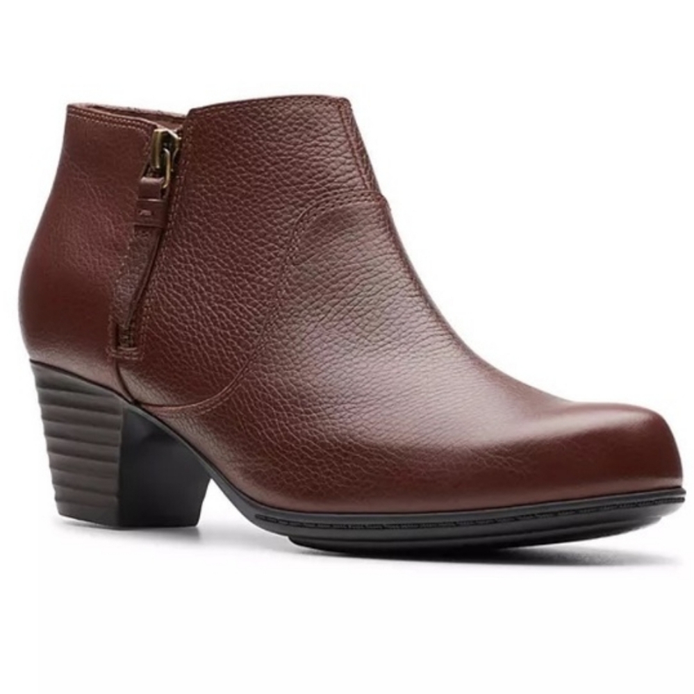 Clarks Valarie Sofia Leather Ankle Boots Mahogany Brown Size 11